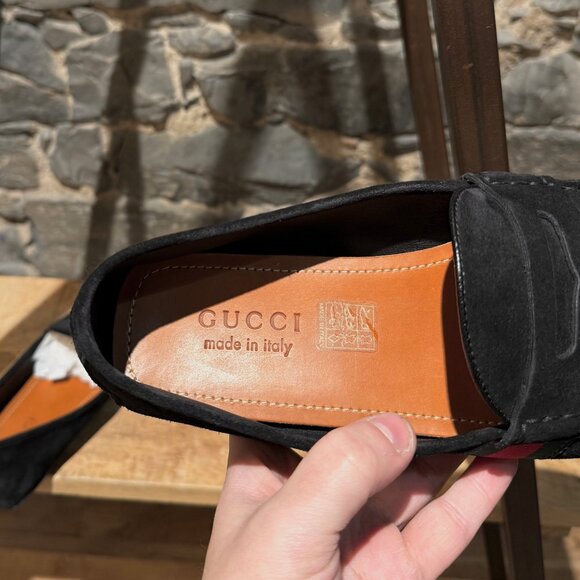 Gucci Black Suede Web Accent Driving Loafers - Picture 10 of 13